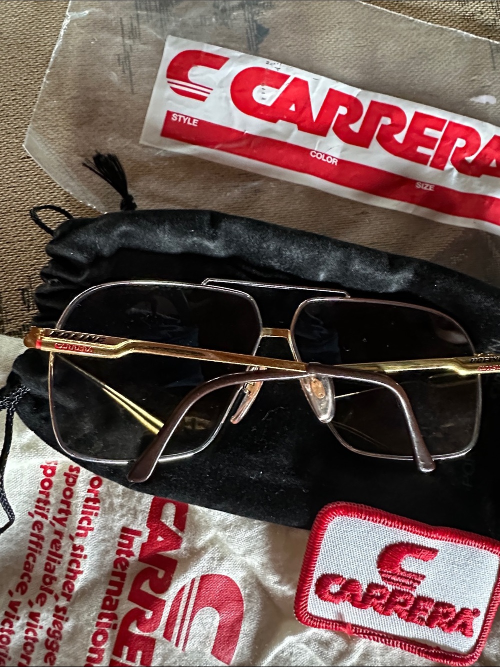Vintage Boeing Carrera Gold and Silver Frame Sunglasses with Dark Lenses - Picture 2 of 8